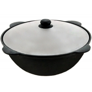 Litinový uzbecký kotlík 16 l, 45 cm, kazan + hliníková poklice Davr LE160A, 8mm